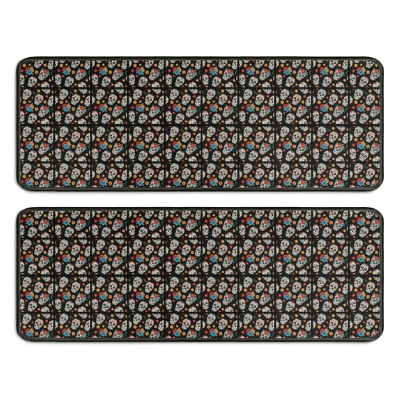 Kitchen Rugs Sets Of 2,Colorful Skull Pattern Anti Fatigue Kitchen Mat Rugs Non Slip Washable,Decorative Kitchen Floor Mats for Kitchen,Sink,Laundry,17"x47"+17"x47"