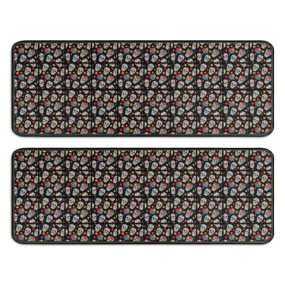 Kitchen Rugs Sets Of 2,Colorful Skull Pattern Anti Fatigue Kitchen Mat Rugs Non Slip Washable,Decorative Kitchen Floor Mats for Kitchen,Sink,Laundry,17"x47"+17"x47"