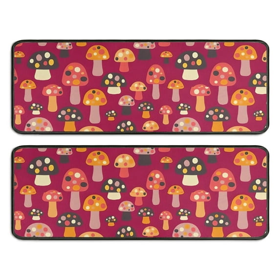 Kitchen Rugs Sets Of 2,Colorful Spotted Mushroom Red Pattern Anti Fatigue Kitchen Mat Rugs Non Slip Washable,Decorative Kitchen Floor Mats for Kitchen,Sink,Laundry,17"x47"+17"x47"