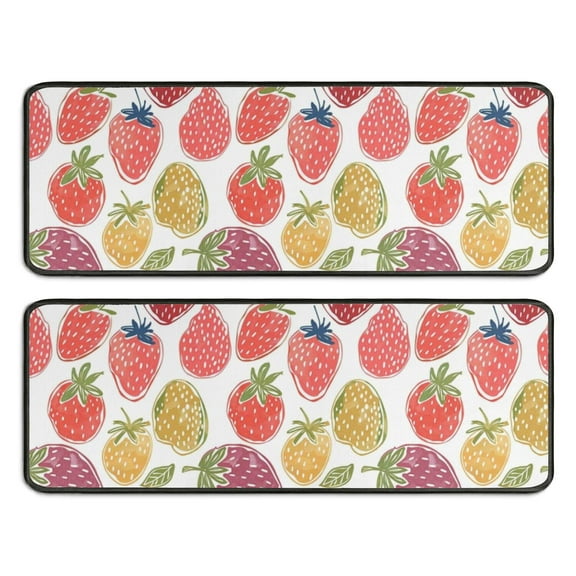 Kitchen Rugs Sets Of 2,Colorful Strawberry Plants Fruit Leaf Anti Fatigue Kitchen Mat Rugs Non Slip Washable,Decorative Kitchen Floor Mats for Kitchen,Sink,Laundry,17"x47"+17"x47"