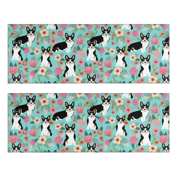Kitchen Rugs Sets Of 2,Corgi Dog and Flowers Anti Fatigue Kitchen Mat Rugs Non Slip Washable,Decorative Kitchen Floor Mats for Kitchen,Sink,Laundry,17"X47"