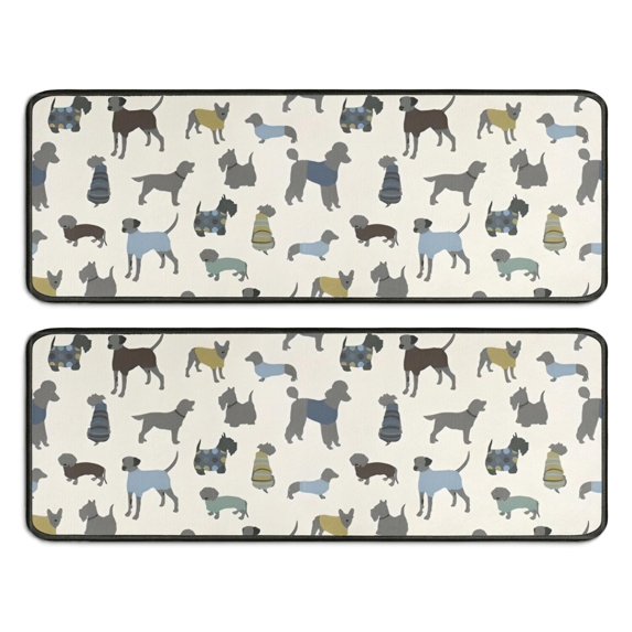 Kitchen Rugs Sets Of 2,Cute Animal Dogs Anti Fatigue Kitchen Mat Rugs Non Slip Washable,Decorative Kitchen Floor Mats for Kitchen,Sink,Laundry,17"x47"+17"x47"