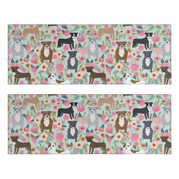 Kitchen Rugs Sets Of 2,Cute Pitbull Terriers Dog and Flower Anti Fatigue Kitchen Mat Rugs Non Slip Washable,Decorative Kitchen Floor Mats for Kitchen,Sink,Laundry,17"X47"