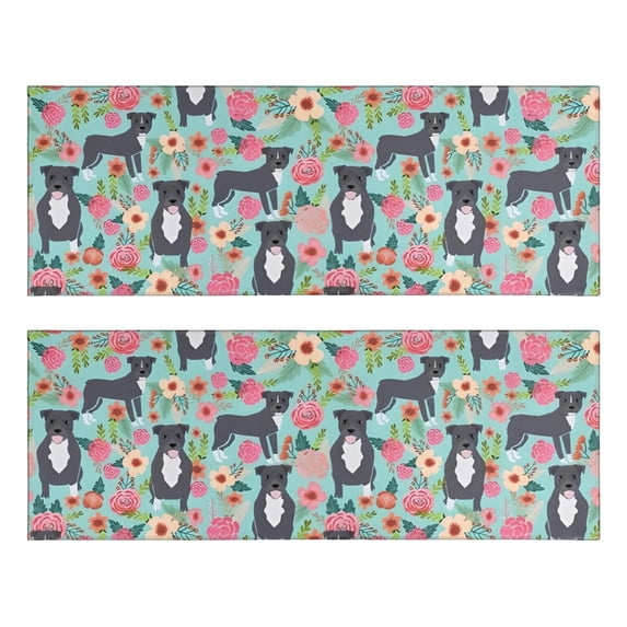 Kitchen Rugs Sets Of 2,Cute Pitbull Terriers Dog and Flowers Anti Fatigue Kitchen Mat Rugs Non Slip Washable,Decorative Kitchen Floor Mats for Kitchen,Sink,Laundry,17"X47"