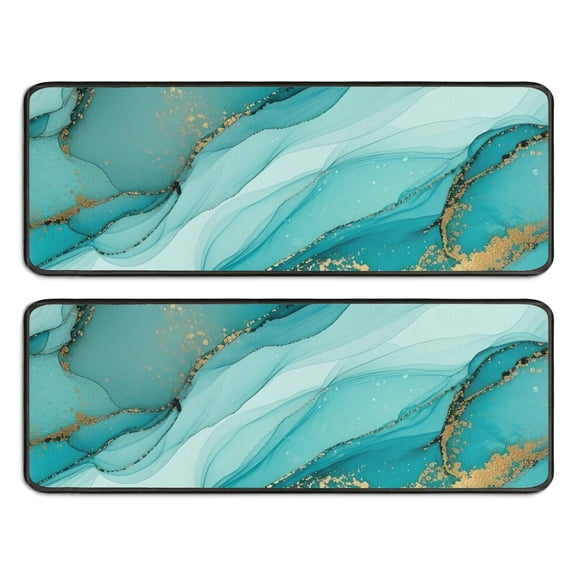 Kitchen Rugs Sets Of 2,Cyan Marble Gold Spot Pattern Anti Fatigue Kitchen Mat Rugs Non Slip Washable,Decorative Kitchen Floor Mats for Kitchen,Sink,Laundry,17"x47"+17"x47"