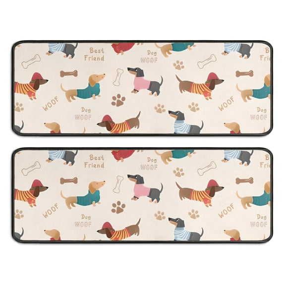 Kitchen Rugs Sets Of 2,Dachshund Anti Fatigue Kitchen Mat Rugs Non Slip Washable,Decorative Kitchen Floor Mats for Kitchen,Sink,Laundry,17"x47"+17"x47"