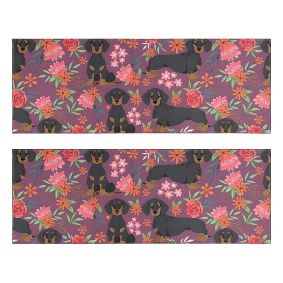 Kitchen Rugs Sets Of 2,Dachshund Dog and Flower Floral Anti Fatigue Kitchen Mat Rugs Non Slip Washable,Decorative Kitchen Floor Mats for Kitchen,Sink,Laundry,17"X47"