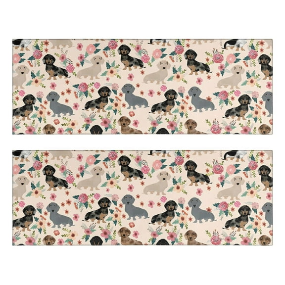 Kitchen Rugs Sets Of 2,Dachshund and Flower Anti Fatigue Kitchen Mat Rugs Non Slip Washable,Decorative Kitchen Floor Mats for Kitchen,Sink,Laundry,17"X47"