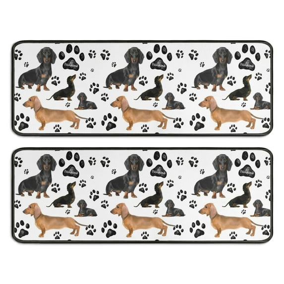 Kitchen Rugs Sets Of 2,Dachshund Footprint Anti Fatigue Kitchen Mat Rugs Non Slip Washable,Decorative Kitchen Floor Mats for Kitchen,Sink,Laundry,17"x47"+17"x47"
