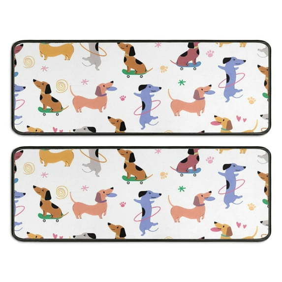 Kitchen Rugs Sets Of 2,Dachshund Sport Anti Fatigue Kitchen Mat Rugs Non Slip Washable,Decorative Kitchen Floor Mats for Kitchen,Sink,Laundry,17"x47"+17"x47"