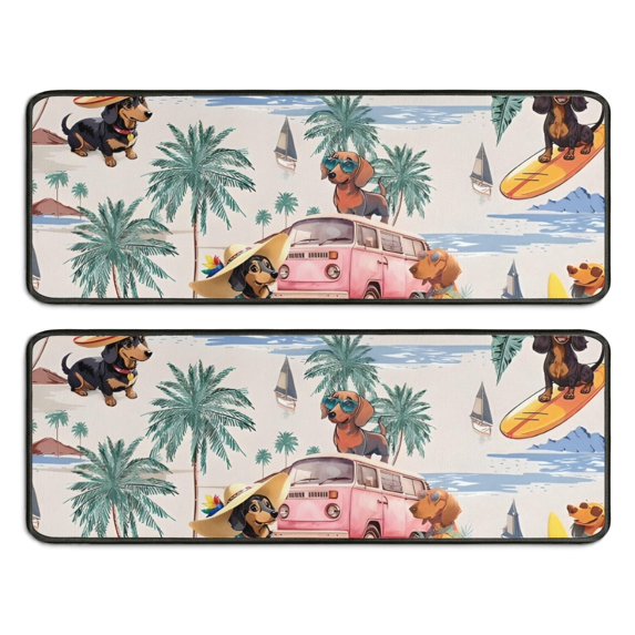 Kitchen Rugs Sets Of 2,Dachshunds Tropical Beach Anti Fatigue Kitchen Mat Rugs Non Slip Washable,Decorative Kitchen Floor Mats for Kitchen,Sink,Laundry,17"x47"+17"x47"