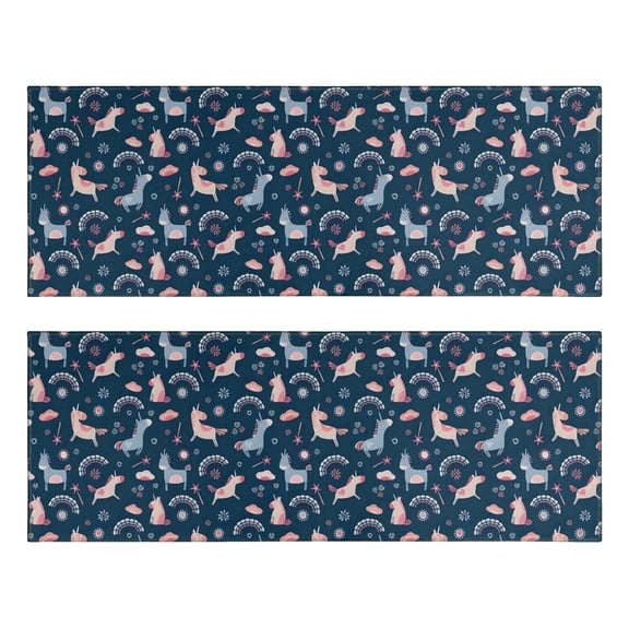 Kitchen Rugs Sets Of 2,Dark Blue Cartoon Horse Rainbow Pattern Anti Fatigue Kitchen Mat Rugs Non Slip Washable,Decorative Kitchen Floor Mats for Kitchen,Sink,Laundry,17"X47"