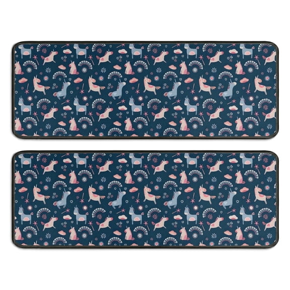 Kitchen Rugs Sets Of 2,Dark Blue Cartoon Horse Rainbow Pattern Anti Fatigue Kitchen Mat Rugs Non Slip Washable,Decorative Kitchen Floor Mats for Kitchen,Sink,Laundry,17"x47"+17"x47"