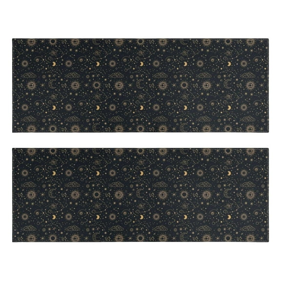 Kitchen Rugs Sets Of 2,Dark Blue Celestial Pattern Anti Fatigue Kitchen Mat Rugs Non Slip Washable,Decorative Kitchen Floor Mats for Kitchen,Sink,Laundry,17"X47"