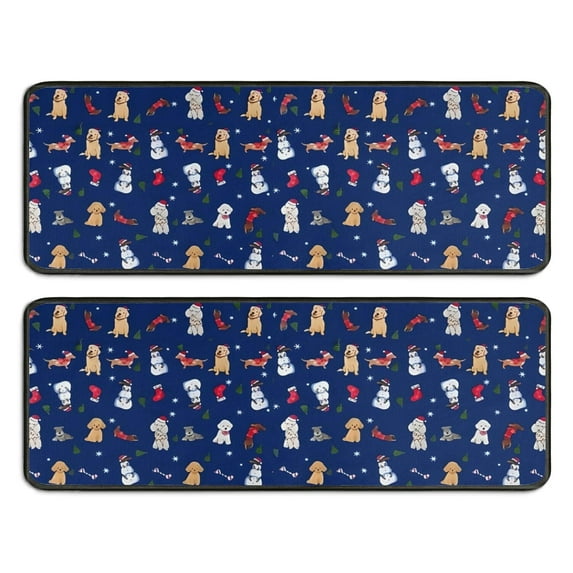 Kitchen Rugs Sets Of 2,Dark Blue Christmas Dog and Snowman Pattern Anti Fatigue Kitchen Mat Rugs Non Slip Washable,Decorative Kitchen Floor Mats for Kitchen,Sink,Laundry,17"x47"+17"x47"