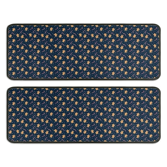 Kitchen Rugs Sets Of 2,Dark Blue Christmas Gingerbread Pattern Anti Fatigue Kitchen Mat Rugs Non Slip Washable,Decorative Kitchen Floor Mats for Kitchen,Sink,Laundry,17"x47"+17"x47"