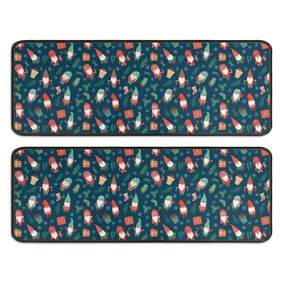 Kitchen Rugs Sets Of 2,Dark Blue Christmas Gnome and Gift Pattern Anti Fatigue Kitchen Mat Rugs Non Slip Washable,Decorative Kitchen Floor Mats for Kitchen,Sink,Laundry,17"x47"+17"x47"