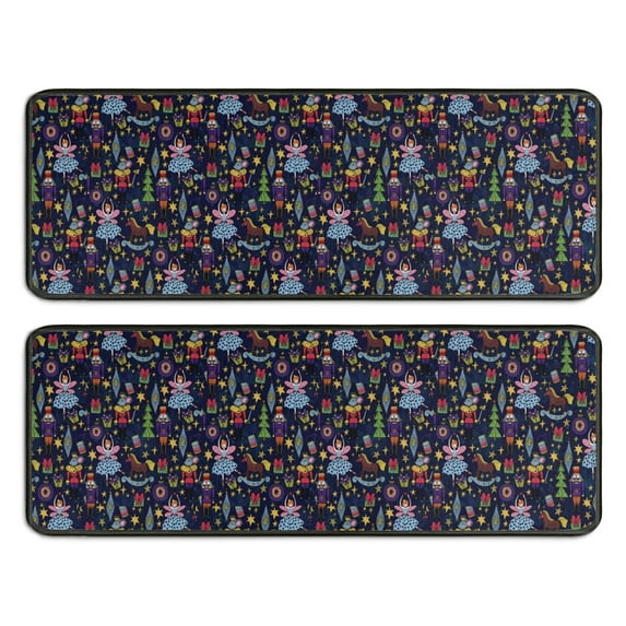 Kitchen Rugs Sets Of 2,Dark Blue Christmas Nutcracker Pattern Anti Fatigue Kitchen Mat Rugs Non Slip Washable,Decorative Kitchen Floor Mats for Kitchen,Sink,Laundry,17"x47"+17"x47"