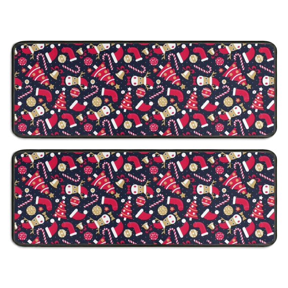 Kitchen Rugs Sets Of 2,Dark Blue Christmas Pattern Anti Fatigue Kitchen Mat Rugs Non Slip Washable,Decorative Kitchen Floor Mats for Kitchen,Sink,Laundry,17"x47"+17"x47"