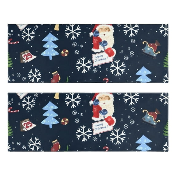 Kitchen Rugs Sets Of 2,Dark Blue Christmas Santa Pattern Anti Fatigue Kitchen Mat Rugs Non Slip Washable,Decorative Kitchen Floor Mats for Kitchen,Sink,Laundry,17"X47"
