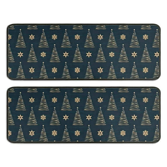 Kitchen Rugs Sets Of 2,Dark Blue Christmas Tree Pattern Anti Fatigue Kitchen Mat Rugs Non Slip Washable,Decorative Kitchen Floor Mats for Kitchen,Sink,Laundry,17"x47"+17"x47"
