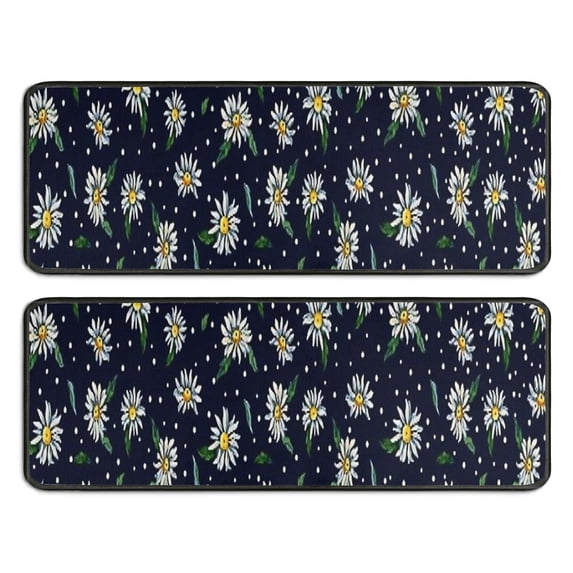 Kitchen Rugs Sets Of 2,Dark Blue Daisy Flower Pattern Anti Fatigue Kitchen Mat Rugs Non Slip Washable,Decorative Kitchen Floor Mats for Kitchen,Sink,Laundry,17"x47"+17"x47"