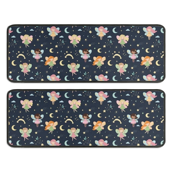 Kitchen Rugs Sets Of 2,Dark Blue Fairy Princess Pattern Anti Fatigue Kitchen Mat Rugs Non Slip Washable,Decorative Kitchen Floor Mats for Kitchen,Sink,Laundry,17"x47"+17"x47"
