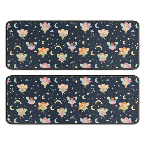 Kitchen Rugs Sets Of 2,Dark Blue Fairy Princess Pattern Anti Fatigue Kitchen Mat Rugs Non Slip Washable,Decorative Kitchen Floor Mats for Kitchen,Sink,Laundry,17"x47"+17"x47"