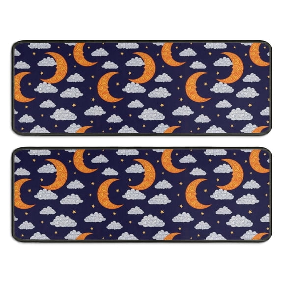 Kitchen Rugs Sets Of 2,Dark Blue Moon Cloud Star Pattern Anti Fatigue Kitchen Mat Rugs Non Slip Washable,Decorative Kitchen Floor Mats for Kitchen,Sink,Laundry,17"x47"+17"x47"
