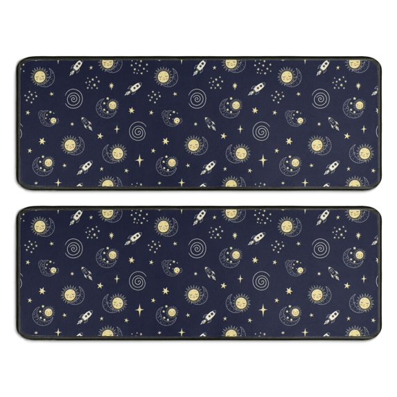 Kitchen Rugs Sets Of 2,Dark Blue Moon Pattern Anti Fatigue Kitchen Mat Rugs Non Slip Washable,Decorative Kitchen Floor Mats for Kitchen,Sink,Laundry,17"x47"+17"x47"