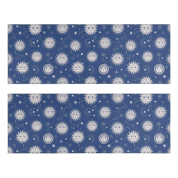 Kitchen Rugs Sets Of 2,Dark Blue Sun Moon Star Pattern Anti Fatigue Kitchen Mat Rugs Non Slip Washable,Decorative Kitchen Floor Mats for Kitchen,Sink,Laundry,17"X47"