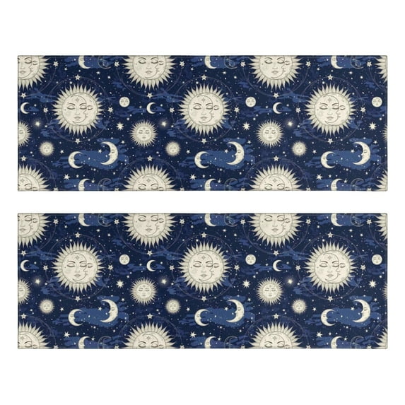 Kitchen Rugs Sets Of 2,Dark Blue Sun Moon Star Pattern Anti Fatigue Kitchen Mat Rugs Non Slip Washable,Decorative Kitchen Floor Mats for Kitchen,Sink,Laundry,17"X47"