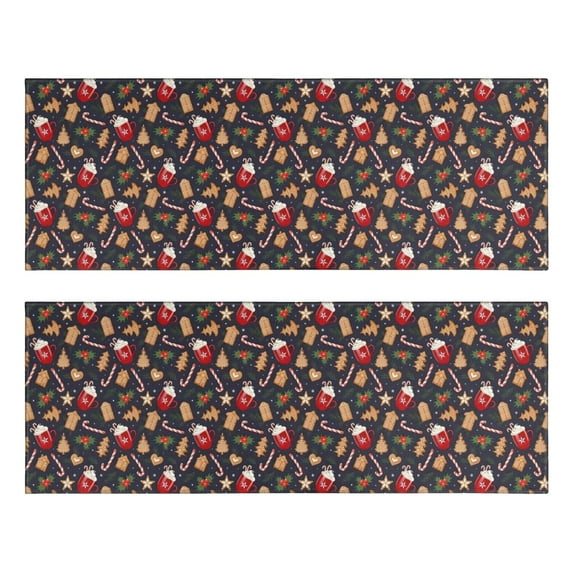 Kitchen Rugs Sets Of 2,Dark Christmas Drink and Cookie Pattern Anti Fatigue Kitchen Mat Rugs Non Slip Washable,Decorative Kitchen Floor Mats for Kitchen,Sink,Laundry,17"X47"