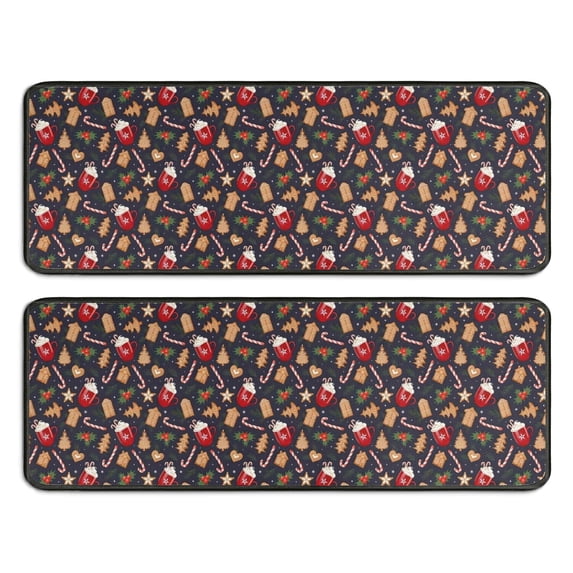 Kitchen Rugs Sets Of 2,Dark Christmas Drink and Cookie Pattern Anti Fatigue Kitchen Mat Rugs Non Slip Washable,Decorative Kitchen Floor Mats for Kitchen,Sink,Laundry,17"x47"+17"x47"