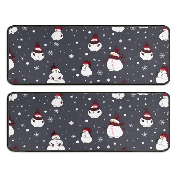 Kitchen Rugs Sets Of 2,Dark Christmas Snowman Pattern Anti Fatigue Kitchen Mat Rugs Non Slip Washable,Decorative Kitchen Floor Mats for Kitchen,Sink,Laundry,17"x47"+17"x47"