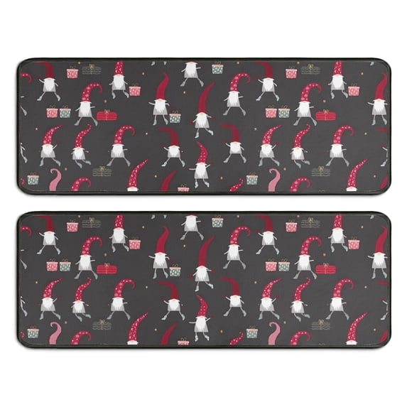 Kitchen Rugs Sets Of 2,Dark Gray Christmas Gnome Pattern Anti Fatigue Kitchen Mat Rugs Non Slip Washable,Decorative Kitchen Floor Mats for Kitchen,Sink,Laundry,17"x47"+17"x47"