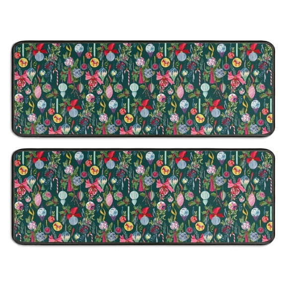 Kitchen Rugs Sets Of 2,Dark Green Christmas Ornament Pattern Anti Fatigue Kitchen Mat Rugs Non Slip Washable,Decorative Kitchen Floor Mats for Kitchen,Sink,Laundry,17"x47"+17"x47"