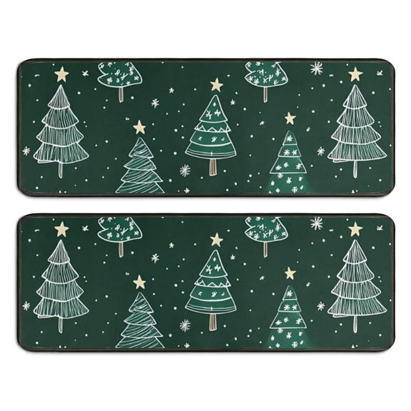Kitchen Rugs Sets Of 2,Dark Green Christmas Tree Pattern Anti Fatigue Kitchen Mat Rugs Non Slip Washable,Decorative Kitchen Floor Mats for Kitchen,Sink,Laundry,17"x47"+17"x47"