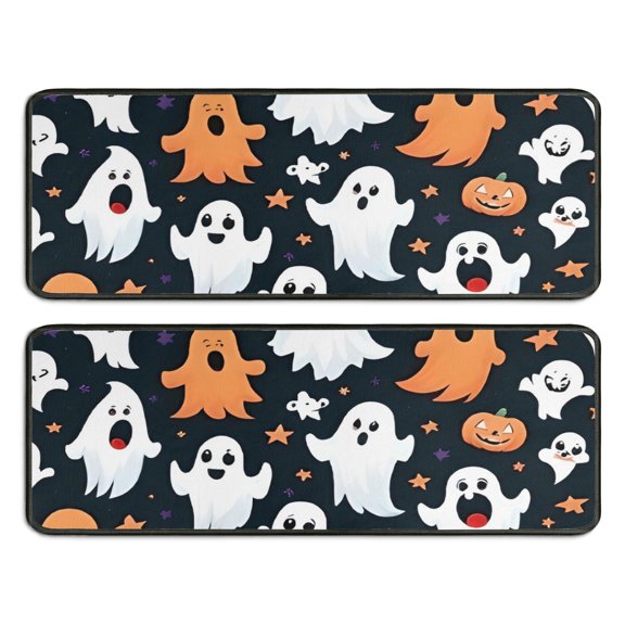 Kitchen Rugs Sets Of 2,Dark Halloween Ghosts Pumpkins and Stars Anti Fatigue Kitchen Mat Rugs Non Slip Washable,Decorative Kitchen Floor Mats for Kitchen,Sink,Laundry,17"x47"+17"x47"