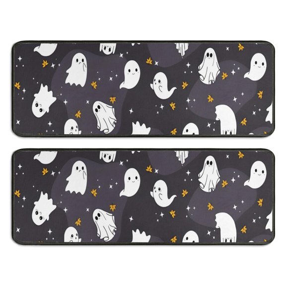 Kitchen Rugs Sets Of 2,Dark Halloween Ghosts with Stars Anti Fatigue Kitchen Mat Rugs Non Slip Washable,Decorative Kitchen Floor Mats for Kitchen,Sink,Laundry,17"x47"+17"x47"