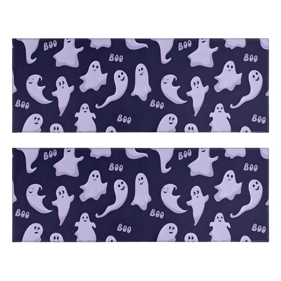 Kitchen Rugs Sets Of 2,Dark Purple Halloween Ghosts with Boo Anti Fatigue Kitchen Mat Rugs Non Slip Washable,Decorative Kitchen Floor Mats for Kitchen,Sink,Laundry,17"X47"