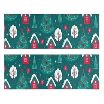 Kitchen Rugs Sets Of 2,Dark Teal Christmas Village Pattern Anti Fatigue Kitchen Mat Rugs Non Slip Washable,Decorative Kitchen Floor Mats for Kitchen,Sink,Laundry,17"X47"
