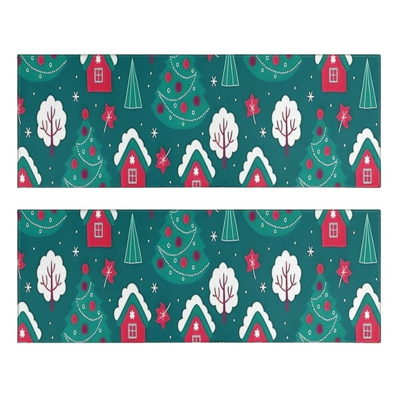 Kitchen Rugs Sets Of 2,Dark Teal Christmas Village Pattern Anti Fatigue Kitchen Mat Rugs Non Slip Washable,Decorative Kitchen Floor Mats for Kitchen,Sink,Laundry,17"X47"