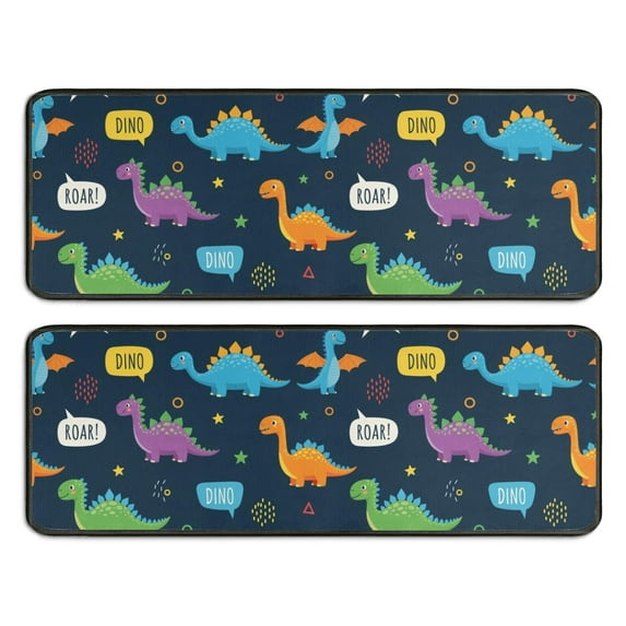 Kitchen Rugs Sets Of 2,DarkBlue Cartoon Dinosaurs SpeechBubbles Pattern Anti Fatigue Kitchen Mat Rugs Non Slip Washable,Decorative Kitchen Floor Mats for Kitchen,Sink,Laundry,17"x47"+17"x47"