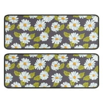 Kitchen Rugs Sets Of 2,Darkgray Daisy Flower Green Leaves Pattern Anti Fatigue Kitchen Mat Rugs Non Slip Washable,Decorative Kitchen Floor Mats for Kitchen,Sink,Laundry,17"x47" 17"x47"