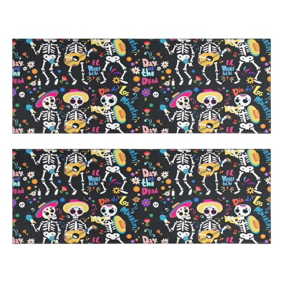 Kitchen Rugs Sets Of 2,Day Of the Dead Halloween Pattern Anti Fatigue Kitchen Mat Rugs Non Slip Washable,Decorative Kitchen Floor Mats for Kitchen,Sink,Laundry,17"X47"