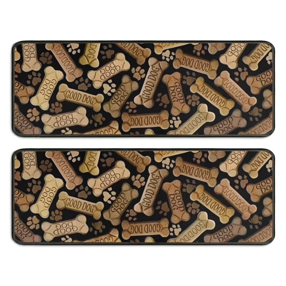 Kitchen Rugs Sets Of 2,Dog Bones and Dog Footprints Anti Fatigue Kitchen Mat Rugs Non Slip Washable,Decorative Kitchen Floor Mats for Kitchen,Sink,Laundry,17"x47"+17"x47"