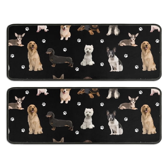 Kitchen Rugs Sets Of 2,Dog Breeds Anti Fatigue Kitchen Mat Rugs Non Slip Washable,Decorative Kitchen Floor Mats for Kitchen,Sink,Laundry,17"x47"+17"x47"