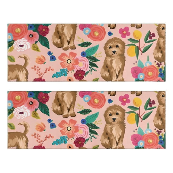 Kitchen Rugs Sets Of 2,Dogs with Flowers Anti Fatigue Kitchen Mat Rugs Non Slip Washable,Decorative Kitchen Floor Mats for Kitchen,Sink,Laundry,17"X47"