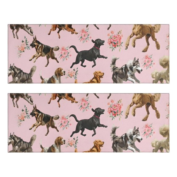 Kitchen Rugs Sets Of 2,Dogs with Pioneer Flower Anti Fatigue Kitchen Mat Rugs Non Slip Washable,Decorative Kitchen Floor Mats for Kitchen,Sink,Laundry,17"X47"